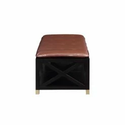 Outlet 🌟 Settee Benches Furniture Of America Natomas Padded Faux Leather Storage Bench - Brown ⌛ -Indoor Benches Shop detail2ENLB5487