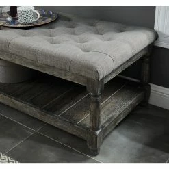 Buy 👏 Settee Benches Furniture Of America Pranna Rustic 1-Shelf Linen Bench - Beige 👏 -Indoor Benches Shop detail2ENLB5542