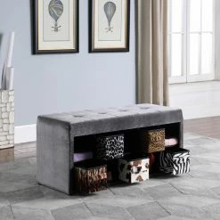 Cheap 👏 Indoor Storage Benches Ore International Devin Velour Tufted Storage Bench 🛒 -Indoor Benches Shop detail2ORE1089