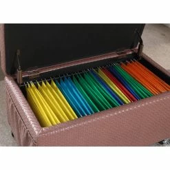 Promo ✨ Bedroom Benches Ore International Auburn Brown Basketweave Leatherette Storage Bench 😉 -Indoor Benches Shop detail2ORE991