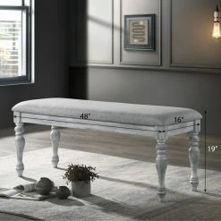 Buy 👏 Kitchen & Dining Benches Roundhill Furniture Salines Upholstered Turned Leg Dining Bench ✔️ -Indoor Benches Shop detail2ROUN587