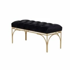 New 🧨 Settee Benches DecMode Metal Rectangle Glam Button Cushioned Velvet Seat Bench - Black ✔️ -Indoor Benches Shop detail2UMA12993