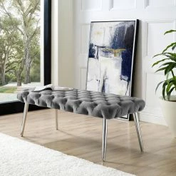 Best Sale 💯 Bedroom Benches Nicole Miller Kelis Velvet Bench 🎁 -Indoor Benches Shop detail3INSP138