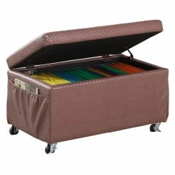 Promo ✨ Bedroom Benches Ore International Auburn Brown Basketweave Leatherette Storage Bench 😉 -Indoor Benches Shop detail3ORE991