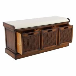 New 😀 Indoor Storage Benches DecMode 3 Drawer Wood And Fabric Storage Bench 😉 -Indoor Benches Shop detail3UMA10220