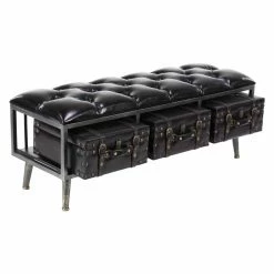 Budget 👍 Indoor Storage Benches DecMode Tufted Leather-Covered Rectangular Wooden Storage Bench With 3 Suitcases 🔥 -Indoor Benches Shop detail3UMA10228
