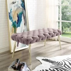 Best Sale 💯 Bedroom Benches Nicole Miller Kelis Velvet Bench 🎁 -Indoor Benches Shop detail4INSP138