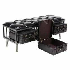 Budget 👍 Indoor Storage Benches DecMode Tufted Leather-Covered Rectangular Wooden Storage Bench With 3 Suitcases 🔥 -Indoor Benches Shop detail4UMA10228