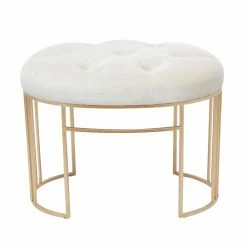 Top 10 😉 Ottoman Benches DecMode Glam Soft Tufted Velvet Seat And Metal Base Bench - Cream 🌟 -Indoor Benches Shop detail4UMA12994