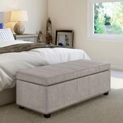 Promo 💯 Bedroom Benches Brooklyn + Max Huntsville 48 In. Transitional Rectangle Faux Leather Storage Ottoman Bench 👏 -Indoor Benches Shop detail6SIMP1770