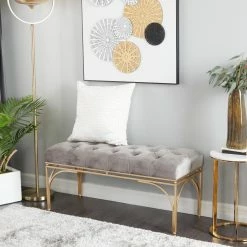 New 🧨 Settee Benches DecMode Metal Rectangle Glam Button Cushioned Velvet Seat Bench - Black ✔️ -Indoor Benches Shop detail6UMA12993