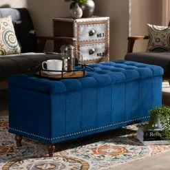 Budget ✨ Ottoman Benches Baxton Studio Kaylee Velvet Tufted Storage Ottoman Bench With Nailhead Trim 😉 -Indoor Benches Shop detail6WSI4721