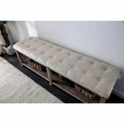 Flash Sale 👍 Settee Benches Furniture Of America Tili Rustic 1-Shelf Linen Bench - Beige 👍 -Indoor Benches Shop detailENLB5486