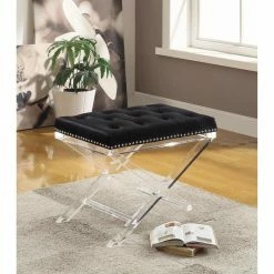 Hot Sale ✔️ Bedroom Benches Hi-Line Gift Ltd. Button-Tufted Velvet X-Base Chair 👏 -Indoor Benches Shop detailHILI1067