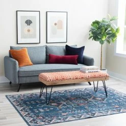 Buy 🎁 Bedroom Benches Powell Brooke Bench - Black Hairpin Legs With Terra Cotta And Natural Stripe Fabric ✨ 12 Buy 🎁 Bedroom Benches Powell Brooke Bench - Black Hairpin Legs With Terra Cotta And Natural Stripe Fabric ✨ -Indoor Benches Shop detailLHD2456