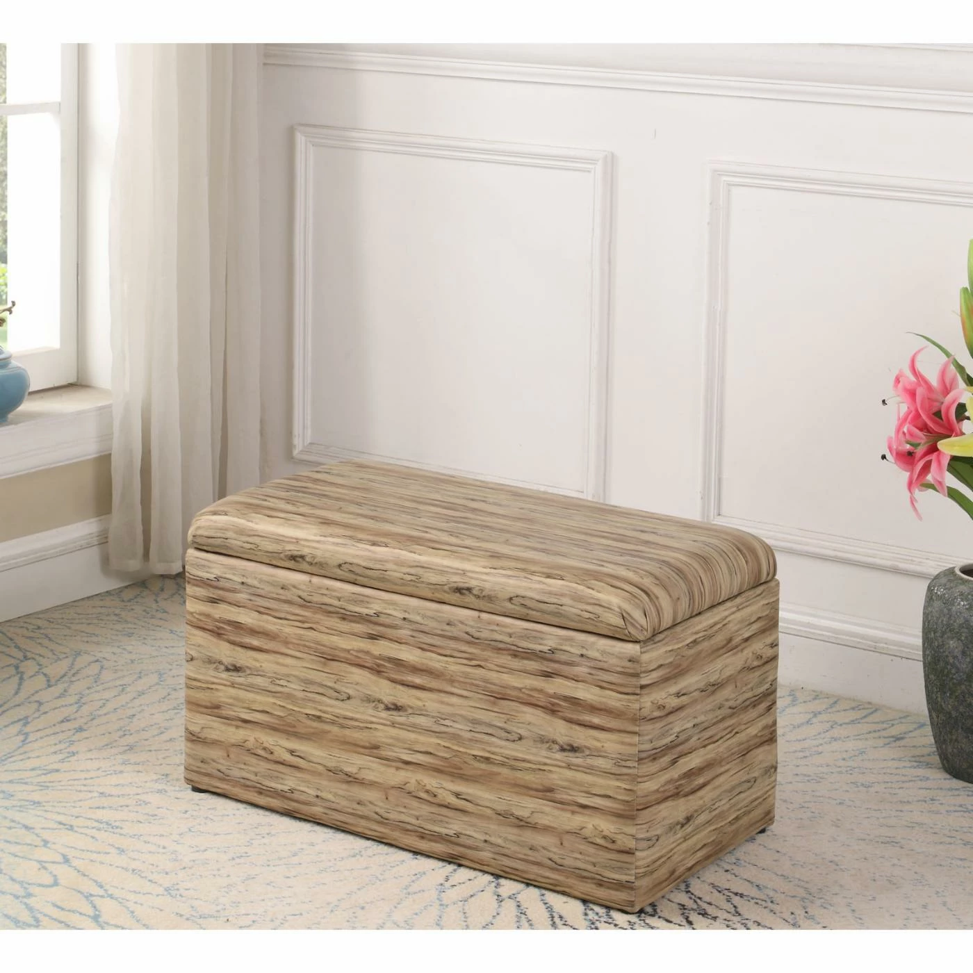 Promo 🔔 Bedroom Benches Ore International Beige Leatherette Wood Pattern Storage Bench ✔️ 5 Promo 🔔 Bedroom Benches Ore International Beige Leatherette Wood Pattern Storage Bench ✔️ - Image 3