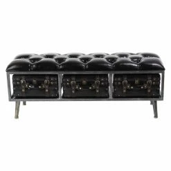 Budget 👍 Indoor Storage Benches DecMode Tufted Leather-Covered Rectangular Wooden Storage Bench With 3 Suitcases 🔥 -Indoor Benches Shop detailUMA10228
