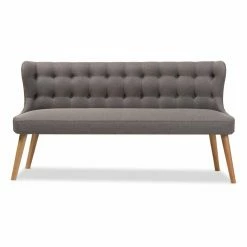 Brand new 👏 Settee Benches HN Home Arets Mid-Century Modern Grey Fabric And Natural Wood 3 Seat Settee Bench 💯 -Indoor Benches Shop detailWSI3302