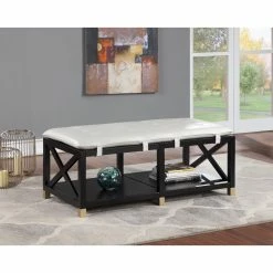 Outlet 🌟 Settee Benches Furniture Of America Natomas Padded Faux Leather Storage Bench - Brown ⌛ -Indoor Benches Shop inuseENLB5487