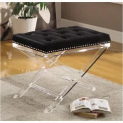 Hot Sale ✔️ Bedroom Benches Hi-Line Gift Ltd. Button-Tufted Velvet X-Base Chair 👏 -Indoor Benches Shop inuseHILI1067