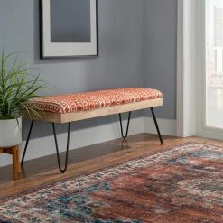 Buy 🎁 Bedroom Benches Powell Brooke Bench - Black Hairpin Legs With Terra Cotta And Natural Stripe Fabric ✨ 11 Buy 🎁 Bedroom Benches Powell Brooke Bench - Black Hairpin Legs With Terra Cotta And Natural Stripe Fabric ✨ -Indoor Benches Shop inuseLHD2456