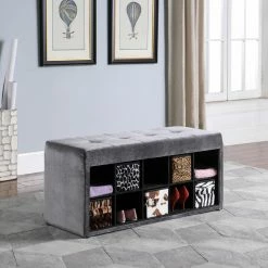 Cheap 👏 Indoor Storage Benches Ore International Devin Velour Tufted Storage Bench 🛒 -Indoor Benches Shop inuseORE1089