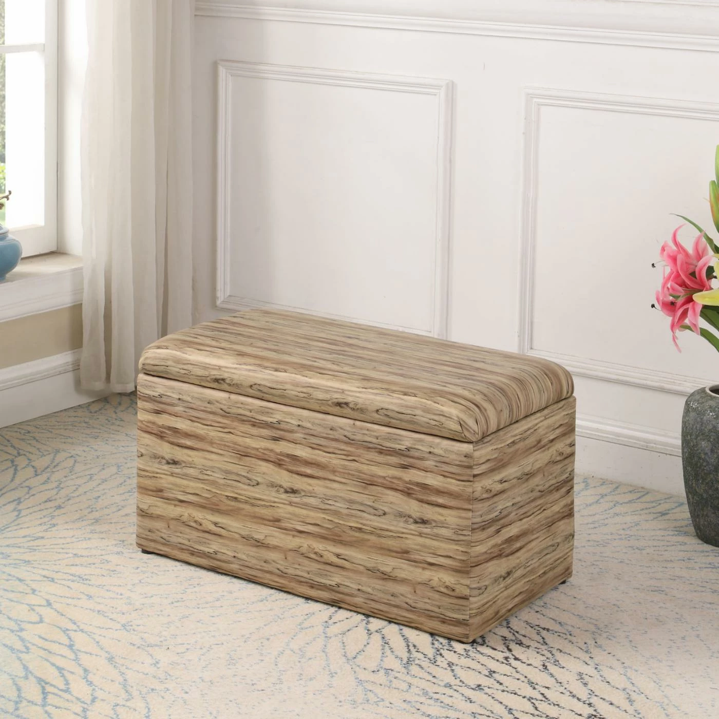 Promo 🔔 Bedroom Benches Ore International Beige Leatherette Wood Pattern Storage Bench ✔️ 4 Promo 🔔 Bedroom Benches Ore International Beige Leatherette Wood Pattern Storage Bench ✔️ - Image 2
