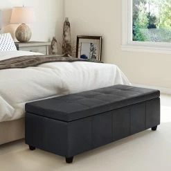 Cheapest 😀 Bedroom Benches Brooklyn + Max Fullerton 48 In. Transitional Rectangle Faux Leather Storage Ottoman Bench ❤️ -Indoor Benches Shop inuseSIMP1766