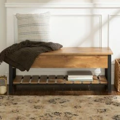 Deals 🛒 Indoor Storage Benches HumbleNest Countryside Weathered Storage Bench With Shelf 👏 -Indoor Benches Shop inuseWAL497