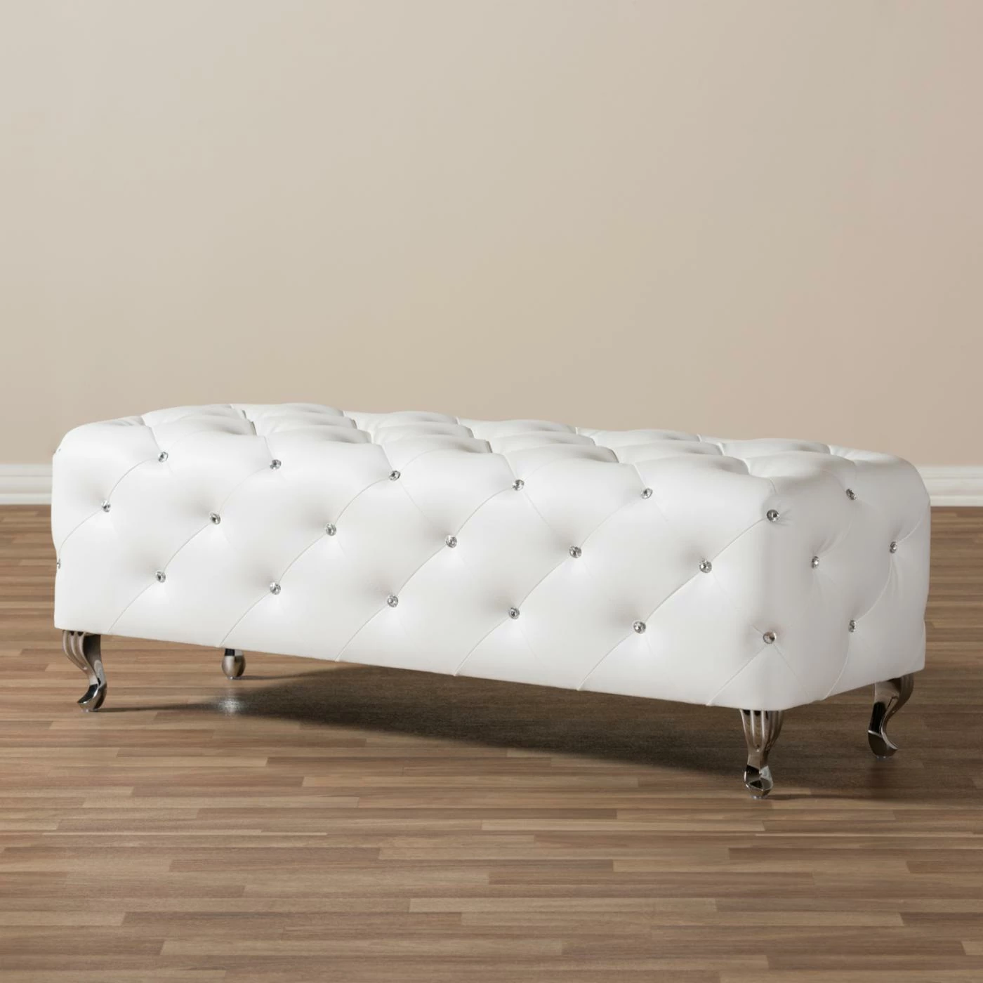 Coupon π Bedroom Benches Baxton Studio Stella Crystal Tufted White Leather Modern Bench π₯° 4 Coupon π Bedroom Benches Baxton Studio Stella Crystal Tufted White Leather Modern Bench π₯° - Image 2