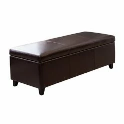 Coupon 😉 Ottoman Benches Abbyson Leather Storage Ottoman - Dark Brown 🌟