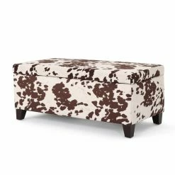 Cheap 😉 Best Selling Home Ottoman Benches Brahma Velvet Cow Print Storage Ottoman Bench 👍