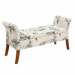 Outlet 🎁 Bedroom Benches Convenience Concepts Garbo Botanical Print Storage Bench 🛒