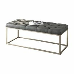 Best Sale ✔️ Bedroom Benches Hi-Line Gift Ltd. Button-Tufted Bonded Leather Bench ⭐