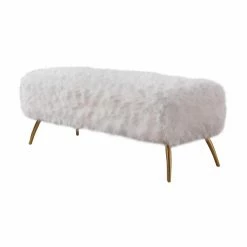 Coupon ✔️ Bedroom Benches Hi-Line Gift Ltd. White Upholstered Fur Bench 💯