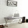 Best Sale 🔔 Entryway Benches Chelsea Lane 40 In. X-Base Gray Linen Bench ⭐ -Indoor Benches Shop masterHME2840