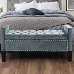 Deals ❤️ Indoor Storage Benches Inspired Home Hadley Velvet Button Tufted Indoor Storage Bench ❤️