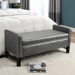 Top 10 ❤️ Indoor Storage Benches Inspired Home Hadley Faux Leather Button Tufted Indoor Storage Bench 👍