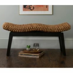 Buy 🎁 Entryway Benches East At Main Myra Wood And Water Hyacinth Bench 🎁