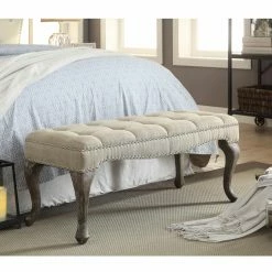 Promo 🥰 Bedroom Benches Linon Home Loire Cabriolet Washed Gray Linen Bench 🥰