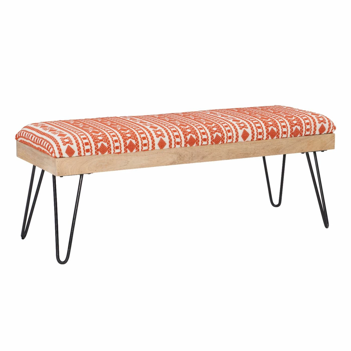 Buy 🎁 Bedroom Benches Powell Brooke Bench - Black Hairpin Legs With Terra Cotta And Natural Stripe Fabric ✨ 3 Buy 🎁 Bedroom Benches Powell Brooke Bench - Black Hairpin Legs With Terra Cotta And Natural Stripe Fabric ✨
