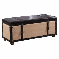 Best deal 🎁 Indoor Storage Benches Ore International 42 In. Brown / Natural Bonded Leather Wade Suitcase Storage Bench ✨