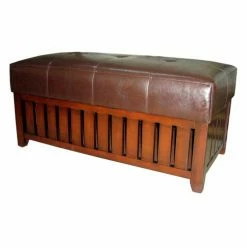 Best Pirce 🧨 Indoor Storage Benches Ore International Cushion Wooden Storage Bench - Brown 🧨