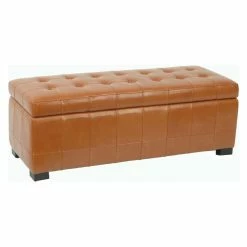 Budget 😉 Indoor Storage Benches Safavieh Large Manhattan Storage Bench - Saddle Brown Leather 🔔