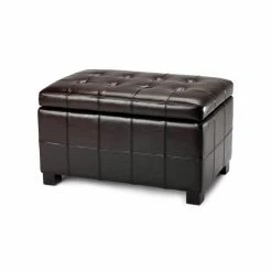 Best deal 🥰 Indoor Storage Benches Safavieh Small Brown Maiden Tufted Brown Leather Storage Ottoman 🎁