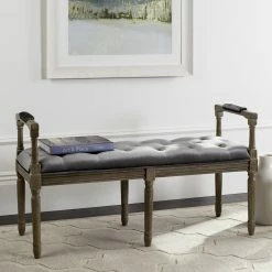 Best Pirce 🔥 Bedroom Benches Safavieh Raiden Linen Rustic Oak Bench 🎉