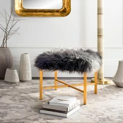 Discount 🔥 Bedroom Benches Safavieh Horace Faux Sheepskin X-Square Bench 😀