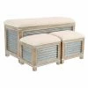 New ✨ Ottoman Benches DecMode Wood And Corrugated Iron Cushioned Storage Benches - Set Of 3 👍 -Indoor Benches Shop masterUMA10219
