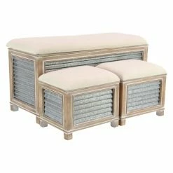 New ✨ Ottoman Benches DecMode Wood And Corrugated Iron Cushioned Storage Benches - Set Of 3 👍