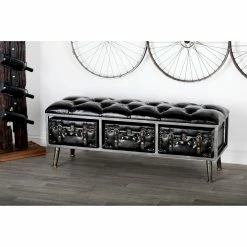 Budget 👍 Indoor Storage Benches DecMode Tufted Leather-Covered Rectangular Wooden Storage Bench With 3 Suitcases 🔥